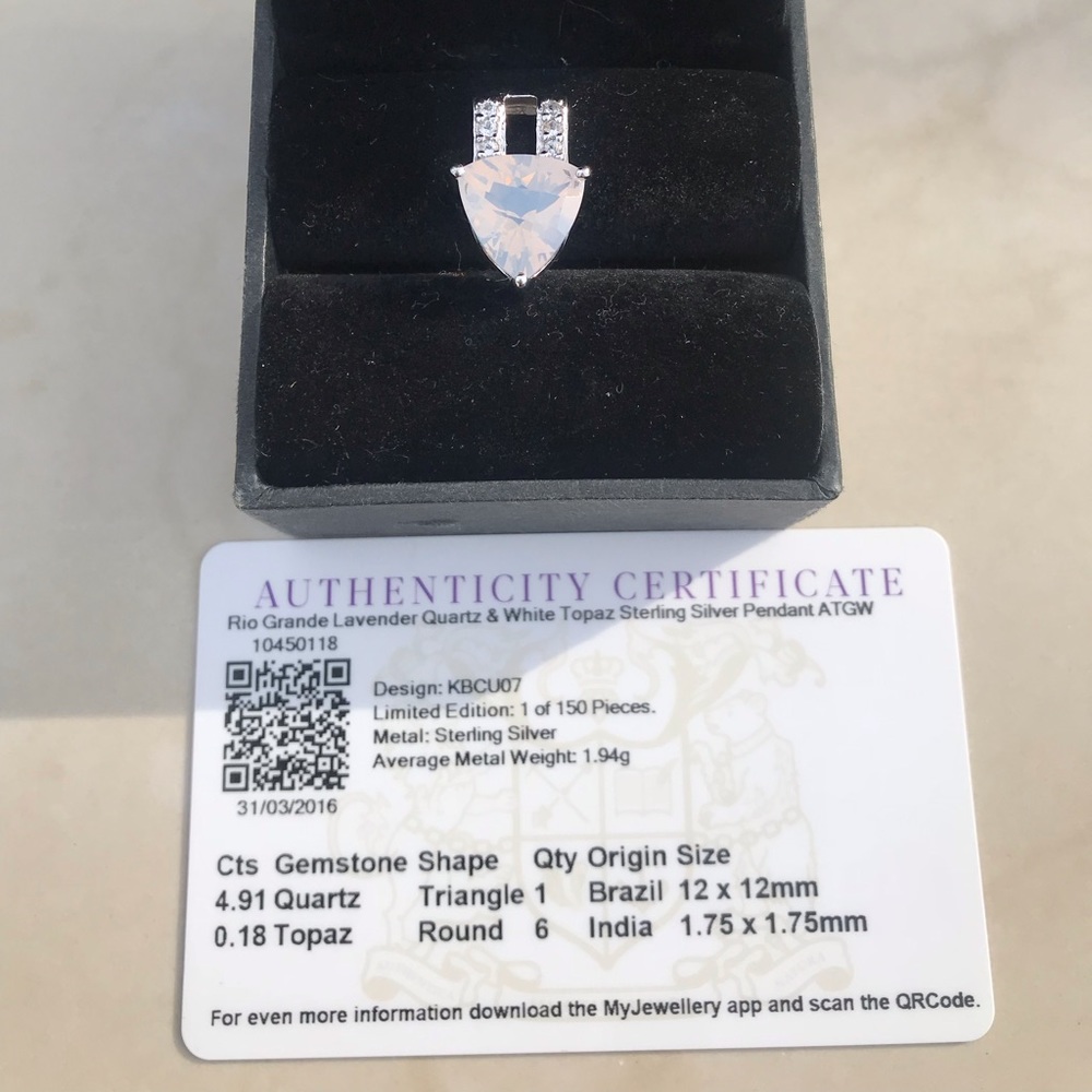 Trillion cut lavender quartz pendant